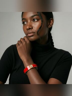 Henri Bendel Milliner Red And Gold Hinged Bangle Bracelet